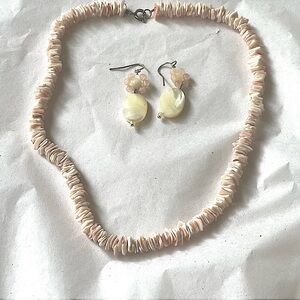 3/$20 SALE 🛒 Elegant Shell Necklace and Earring Set Pink & Cream Handmade